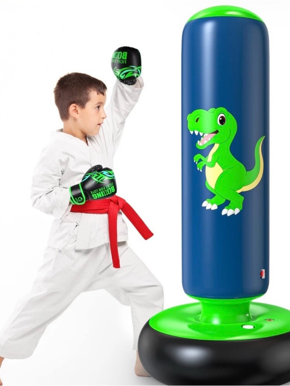 Inflatable Kids Punching Bag with Green Dinosaur - Blue/Green